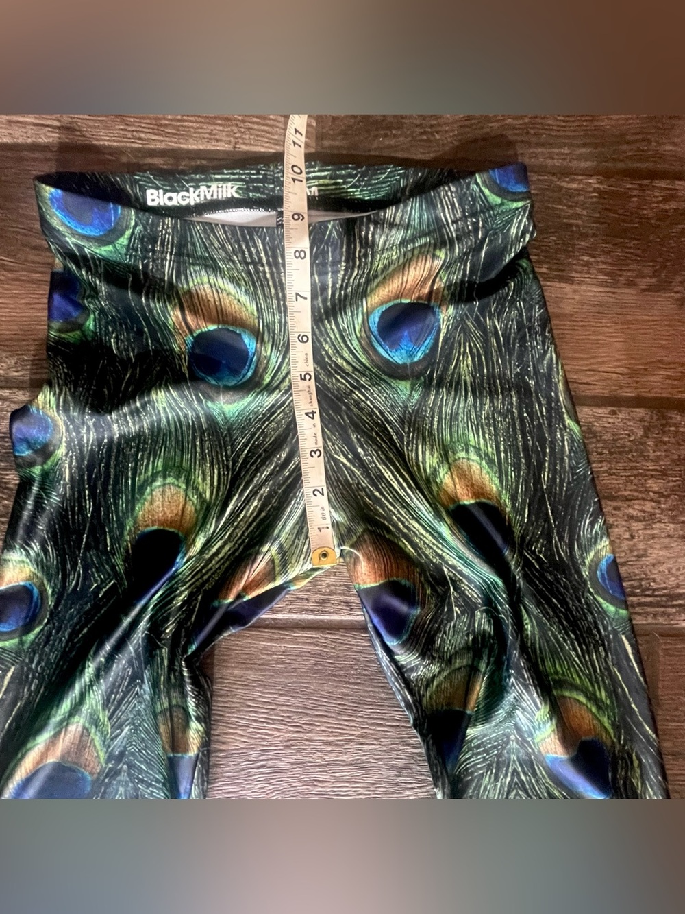 BlackMilk peacock feather print leggings M & rhinestone tank top M - Picture 6 of 11